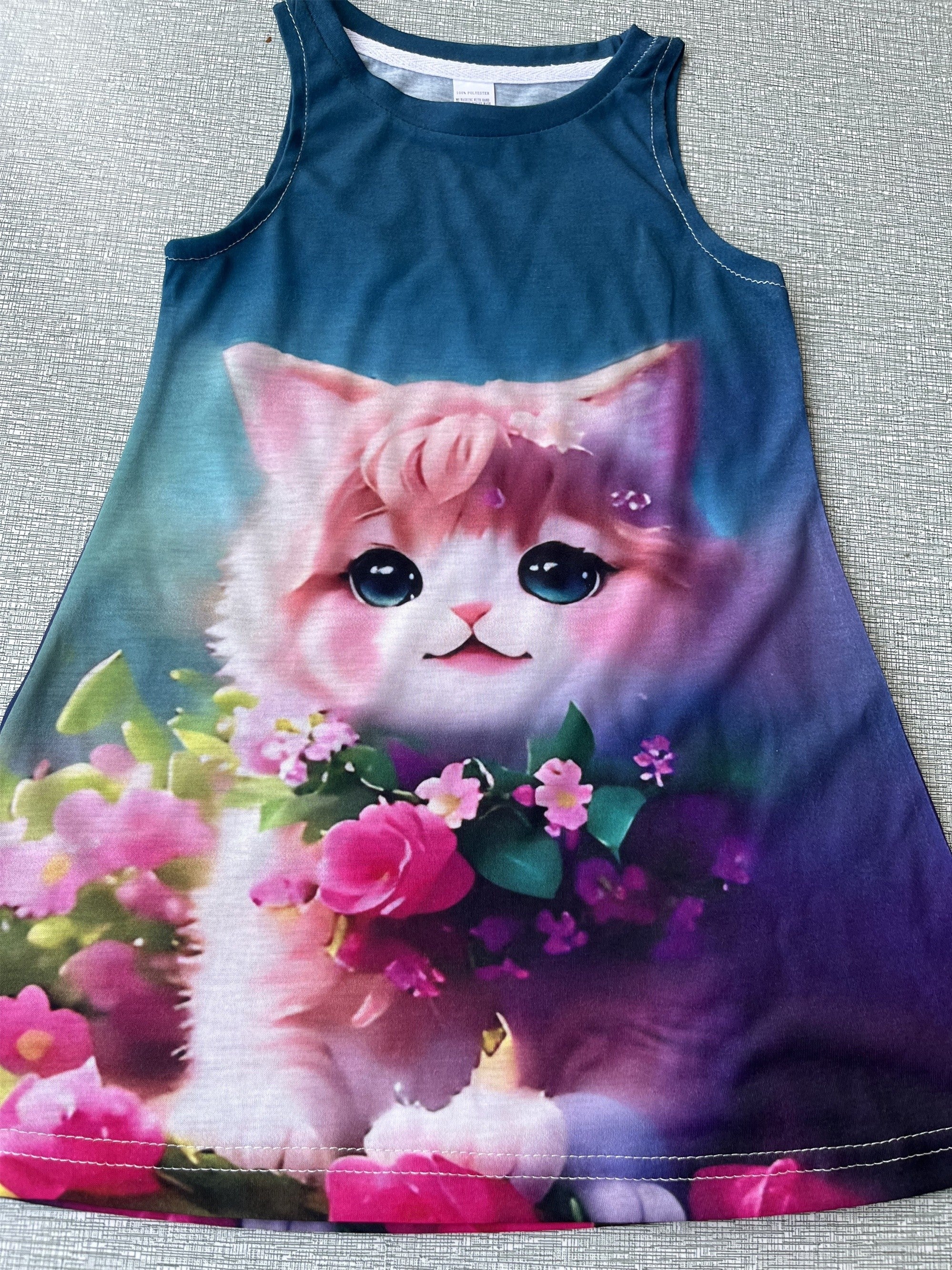 Cat Graphic Princess Dress for Girls