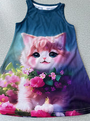 Cat Graphic Princess Dress for Girls