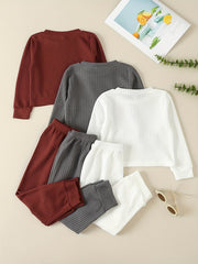 Girl's Waffle Sweatshirt & Sweatpants Set, Casual Outfit for Spring Fall