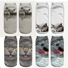 3D Cat Pattern Low Cut Socks - Set of 4 Pairs