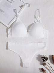 Sheer Lace Matching Lingerie Set Push Up Underwire Intimates Bra & Low Cut Bikin