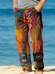 Boho Style Men's Loose Straight Leg Pants for Beach Vacation