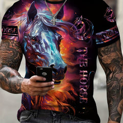 Horse 3D Pattern Print Men's Short Sleeve Comfy T-shirt Graphic Tee
