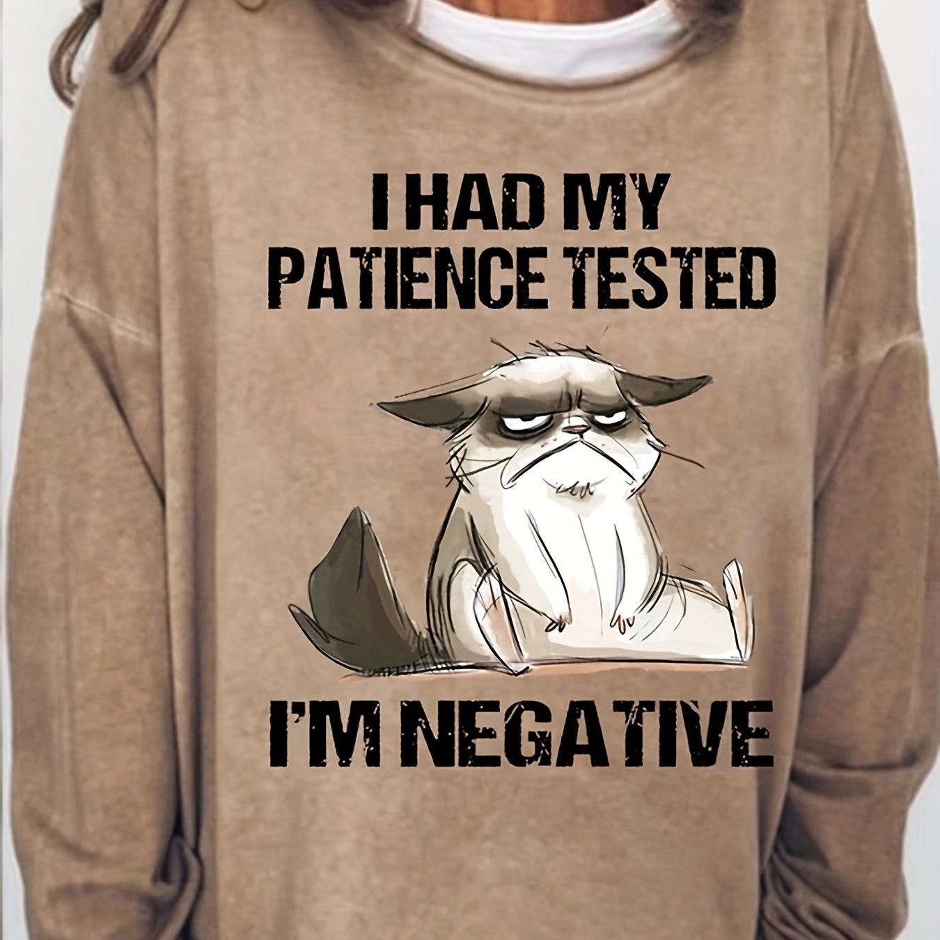 Negative Cat Print Sweatshirt Casual Long Sleeve Sweatshirt