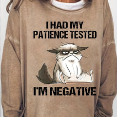 Negative Cat Print Sweatshirt Casual Long Sleeve Sweatshirt