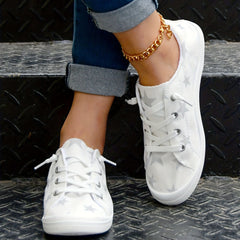 Women's Star Printed Canvas Shoes Casual Lace Up Low Top Sneakers