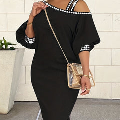 Rhinestone Lantern Sleeve Sexy Dress
