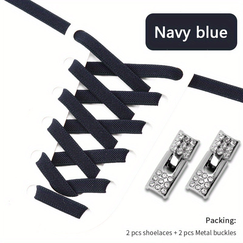 Elastic No Tie Shoelaces With Metal Buckles Quick Lazy Metal Lock Shoe Strings