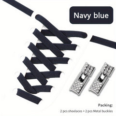 Elastic No Tie Shoelaces With Metal Buckles Quick Lazy Metal Lock Shoe Strings
