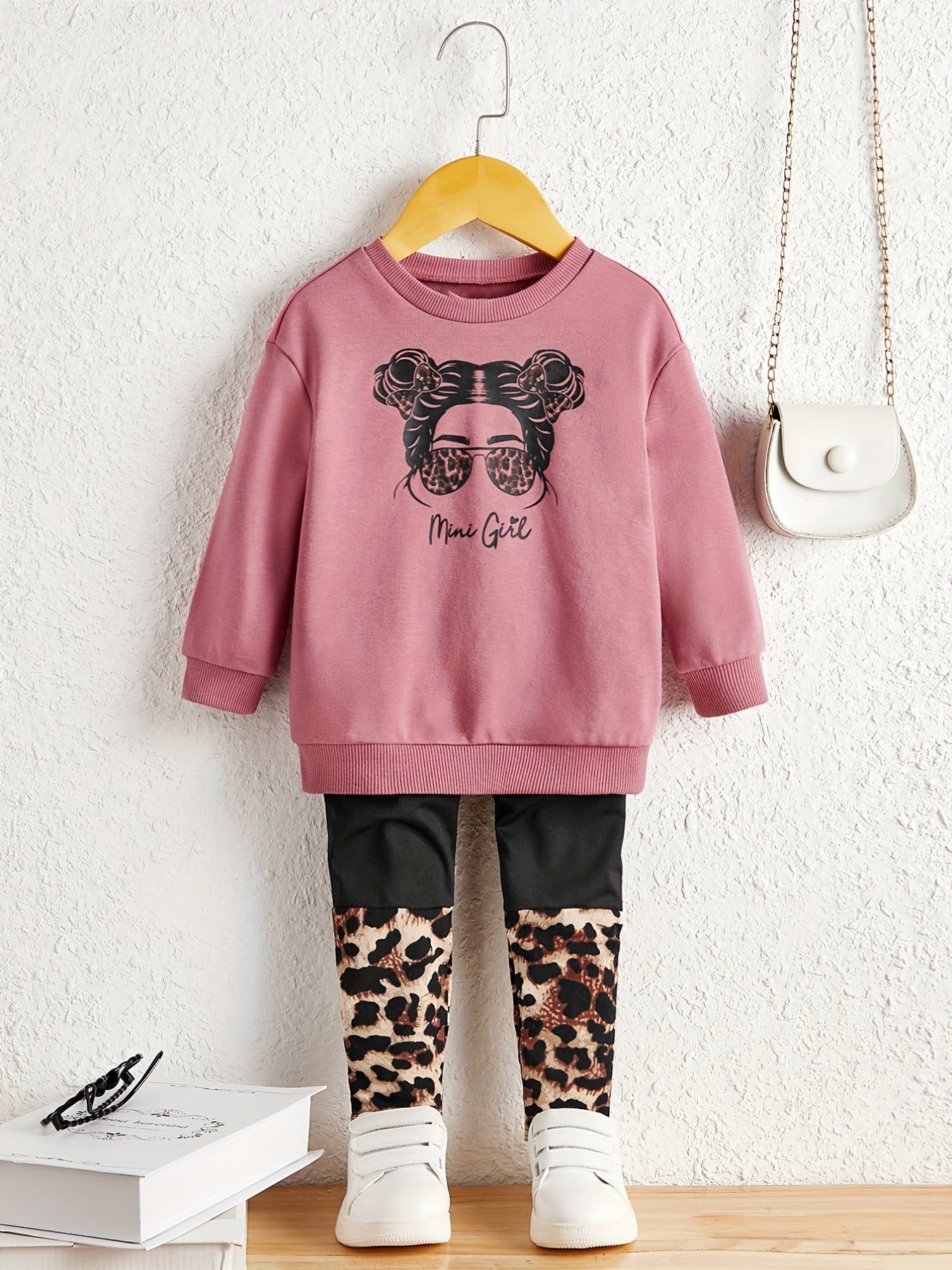 MINI GIRL 2pcs Sweatshirt & Leopard Leggings Set