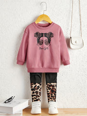 MINI GIRL 2pcs Sweatshirt & Leopard Leggings Set