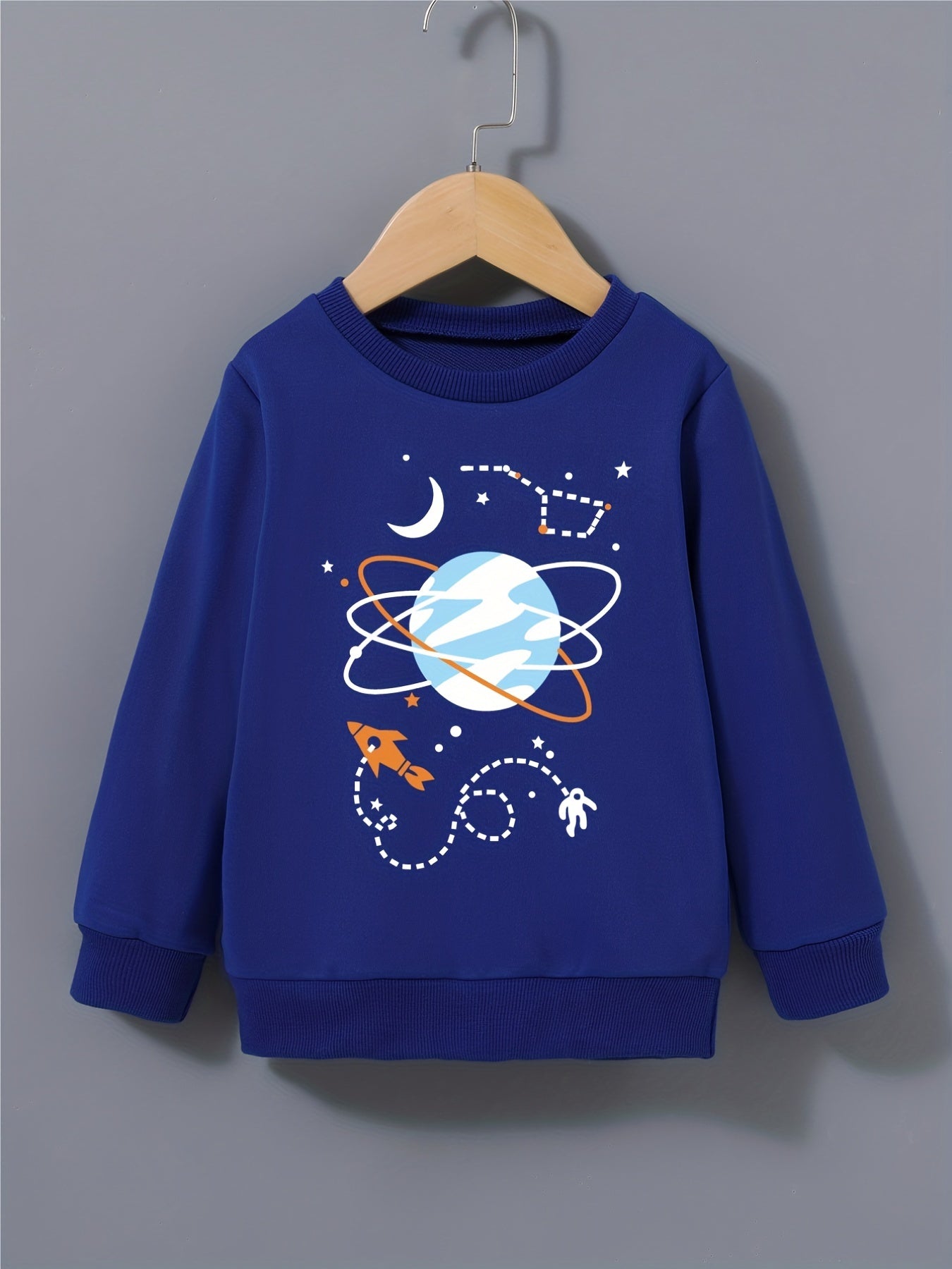 Boy's Astronaut Planets Sweatshirt Pullover Crew Neck Top