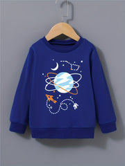Boy's Astronaut Planets Sweatshirt Pullover Crew Neck Top