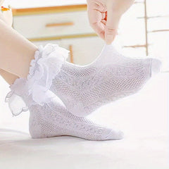 3 Pairs Girls Kids Lace Ruffled Princess Socks Breathable Comfy Children's Socks