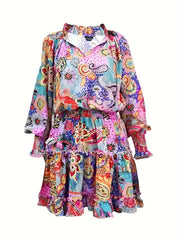 Paisley Print Mini Dress Long Sleeve Casual Dress