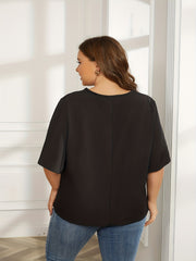 Women's Plus Solid V Neck Bat Sleeve T shirt