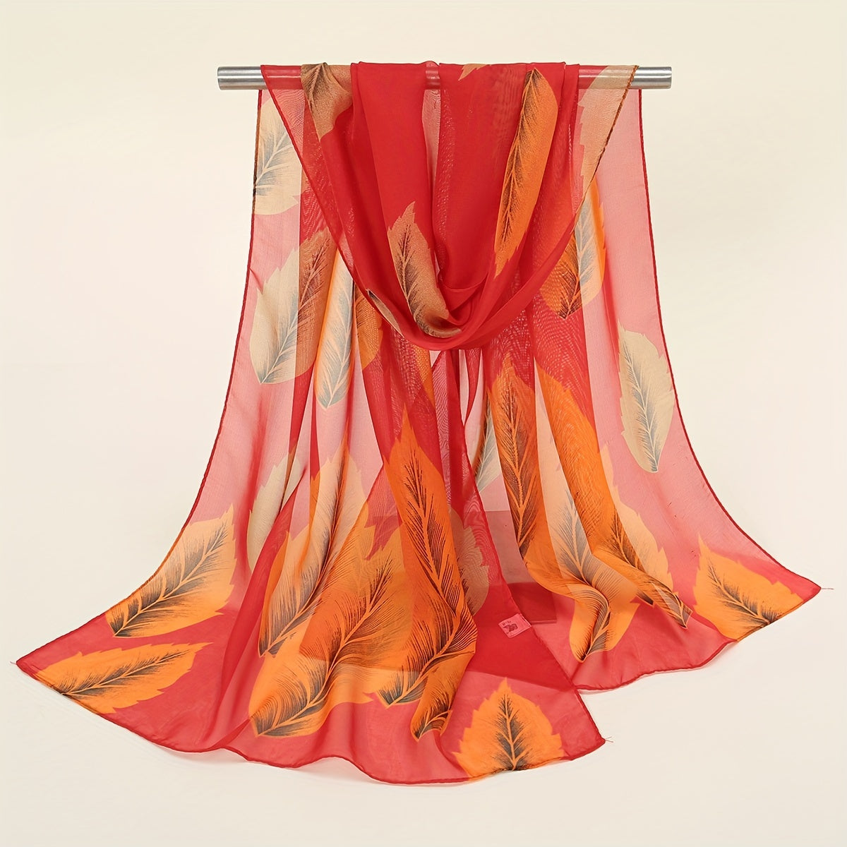 Boho Leaf Print Chiffon Scarf Thin Breathable Sunscreen Shawl