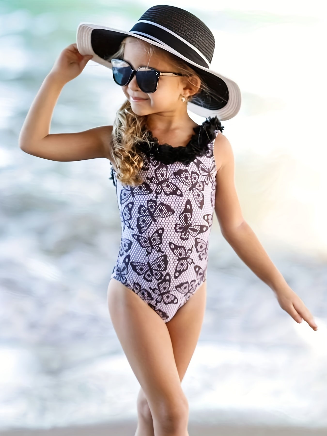 Toddler Girl's Butterfly Lace One-piece Swimsuit Tankini