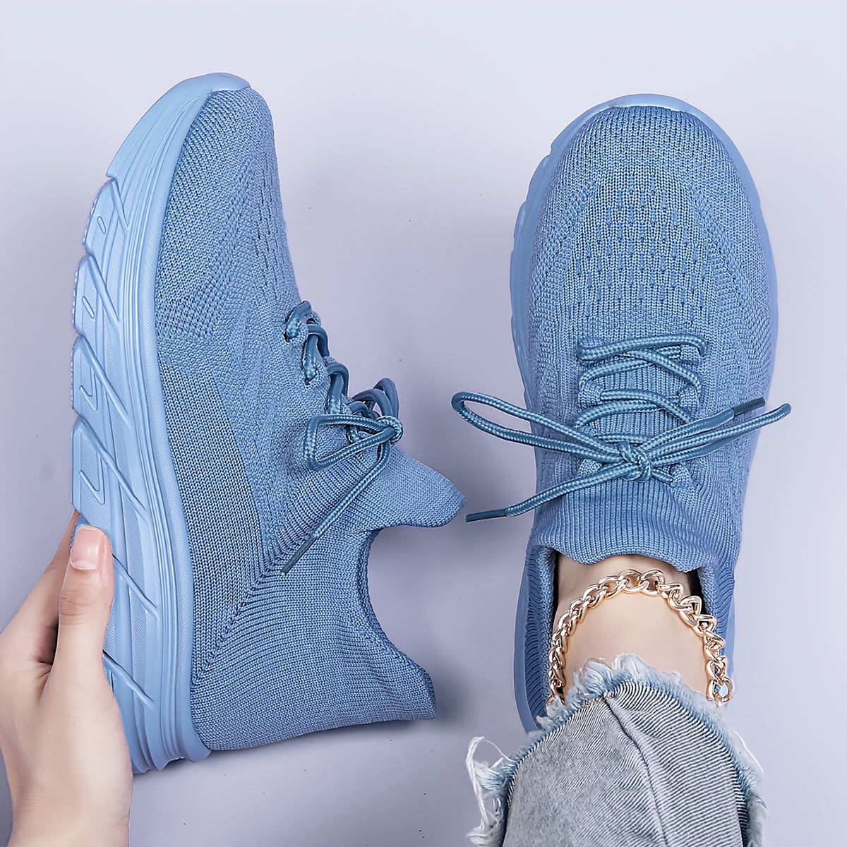 Knit Weaving Platform Sneakers Lightweight Running Shoes