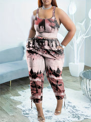 Women's Plus Tie Dye Crop Tank Top & Drawstring Pants Set