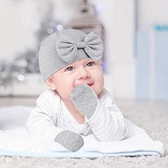 Newborn Baby Set: Hat with Bow, Mittens, Non-Slip Socks