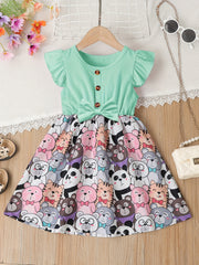 Toddler Girls Ruffle Trim Cartoon Graphic Princess Dress