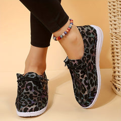 Leopard Print Boat Shoes Lace Up Lightweight Walking Shoes