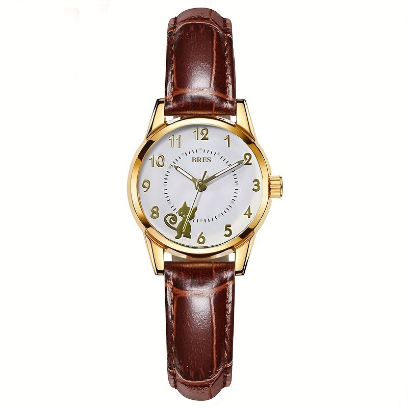 Kids Cat Luminous Watch With PU Leather Belt