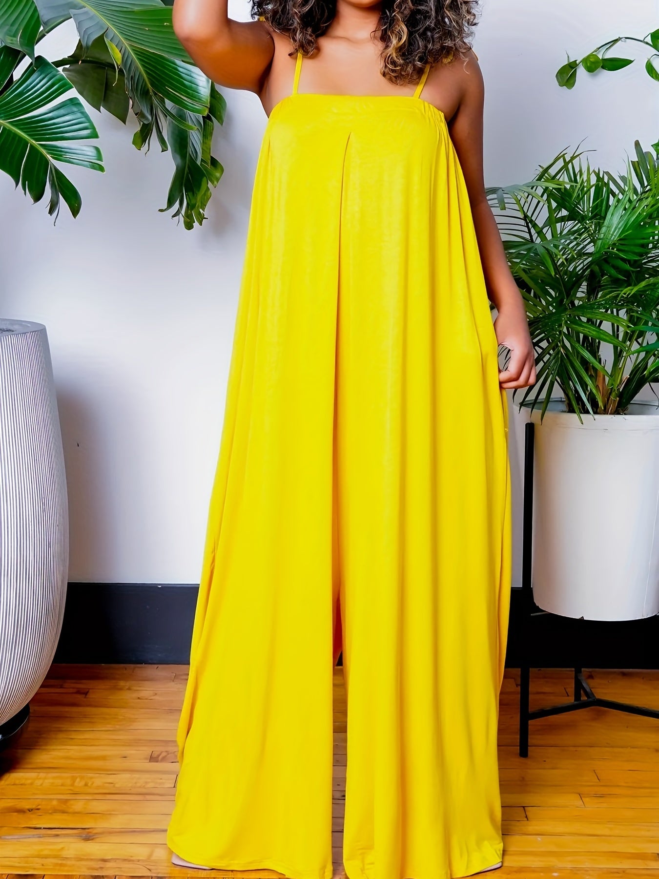 Solid Tie Shoulder Wide Leg Jumpsuit