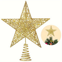 Christmas Glitter Golden Hollow Star Tree Top Decoration