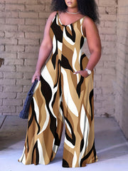 Print V-Neck Wide Leg Cami Jumpsuit
