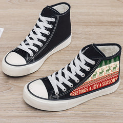 Christmas Plush Lined Thermal Canvas Sneakers - Non Slip High Top Shoes