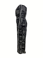 Geometric Print Off Shoulder Crop Top & Pants Set
