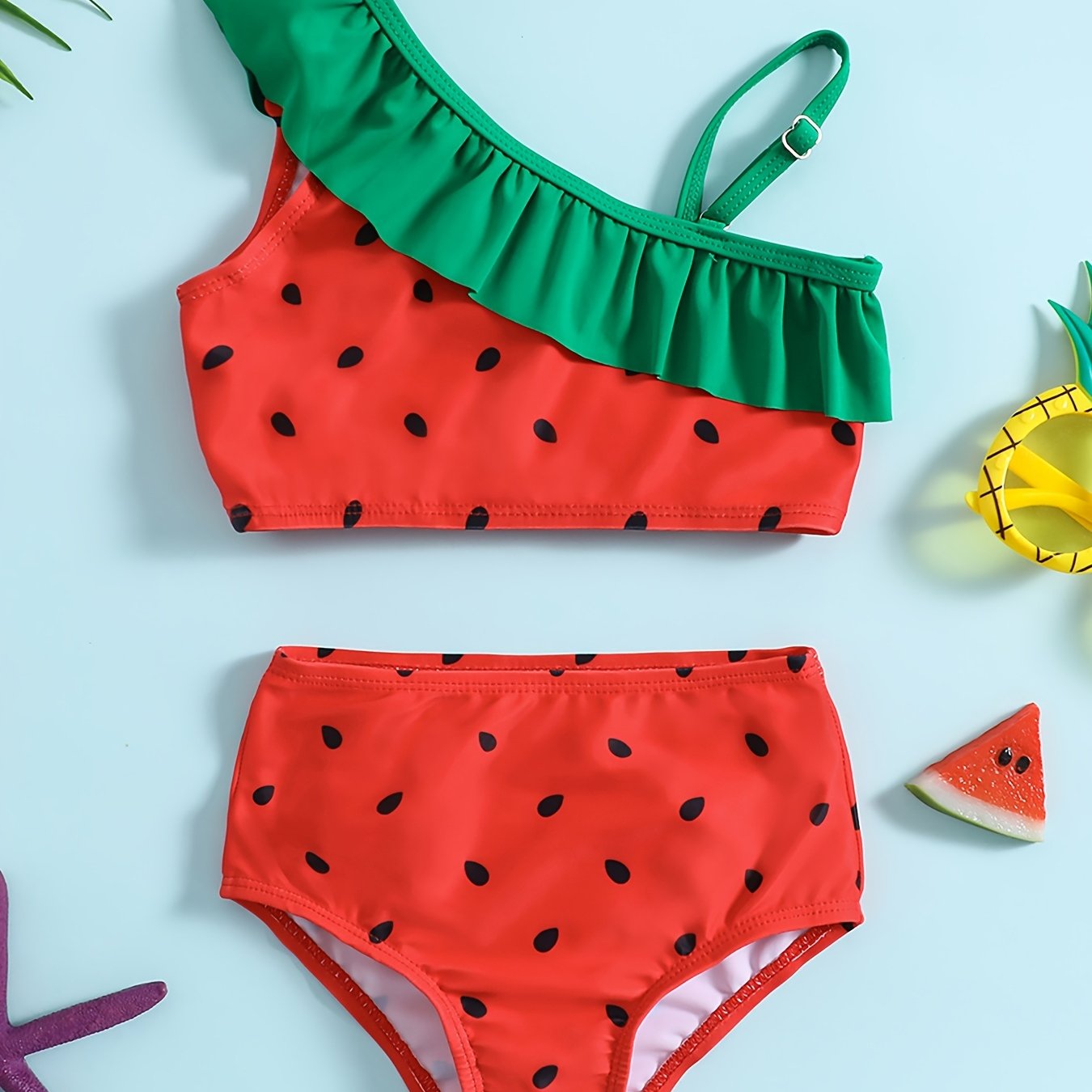 Girls Watermelon One Shoulder Bikini Swimsuit Set