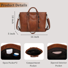 Vintage Tote Bag Vegan Faux Leather Top Handle Anti-Theft Crossbody Bag