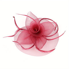 Mesh Flower Headband Faux Feather Head Piece With Clip Duck Billed Clip