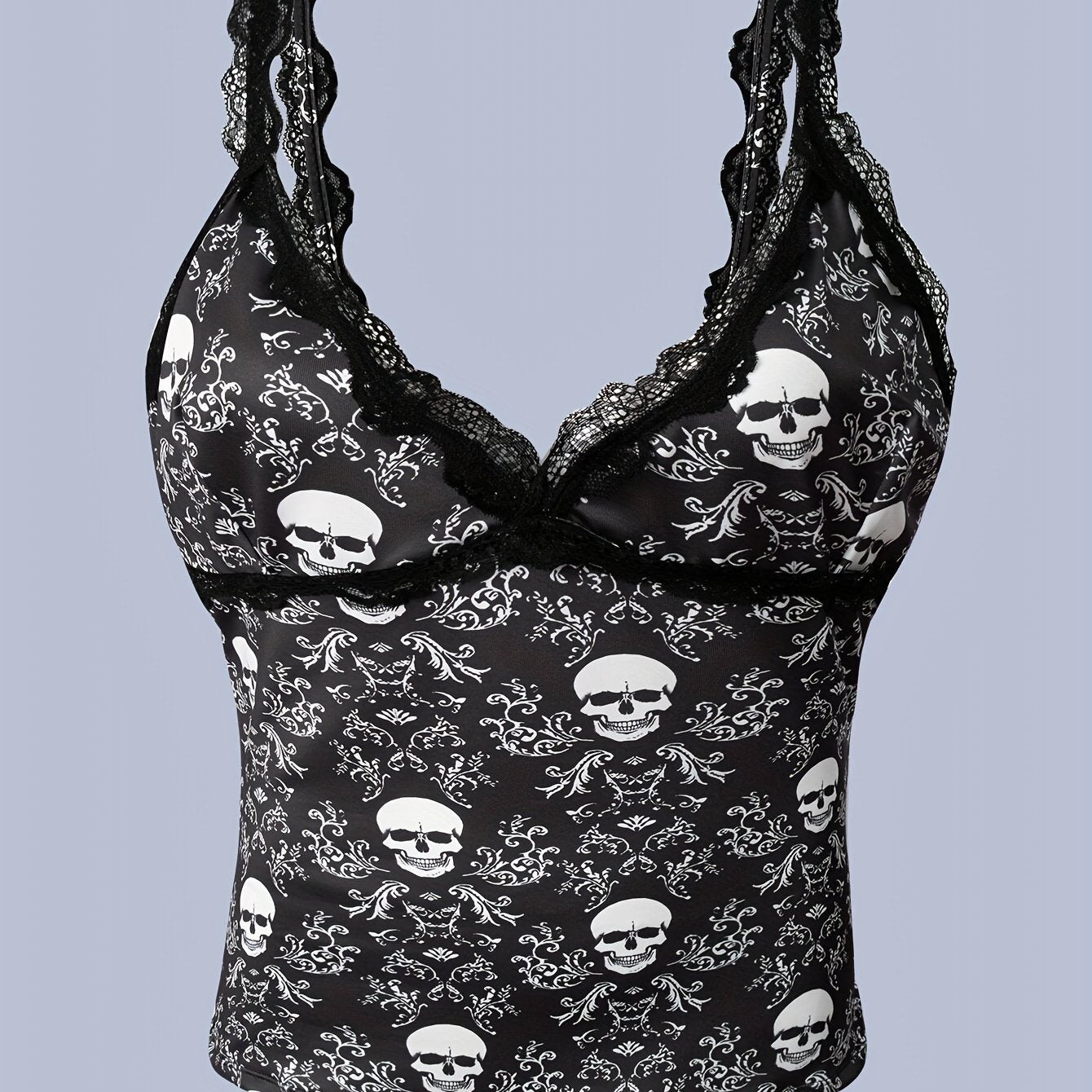 Skull Pattern Cami Top Lace V Neck Sleeveless Women's Lingerie