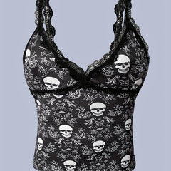 Skull Pattern Cami Top Lace V Neck Sleeveless Women's Lingerie