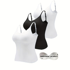 3 Sets Women's Seamless Cami Tops Soft & Comfy Stretch Everyday Top