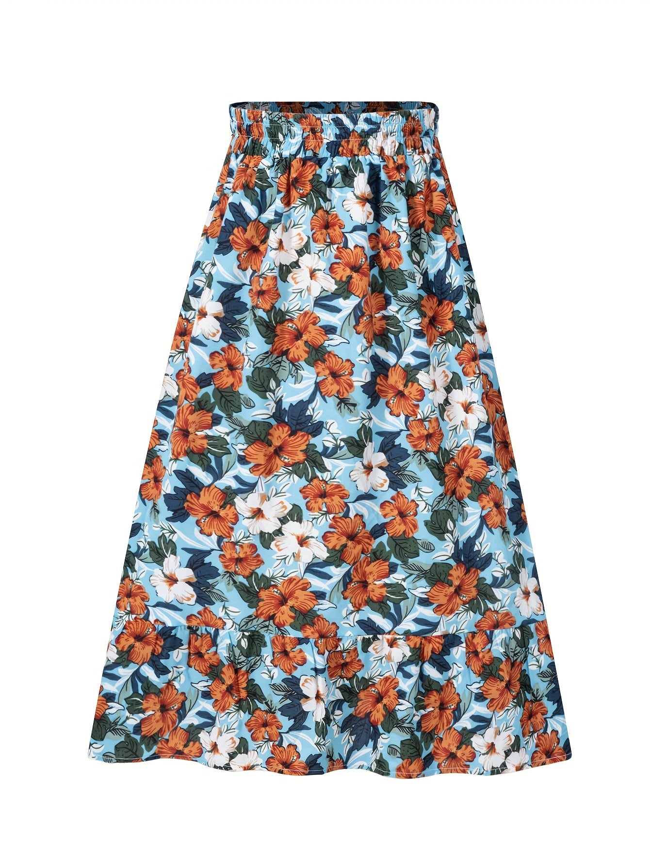 Boho Floral Print High Waist Tiered Skirts Pleated Vacation Layered Maxi