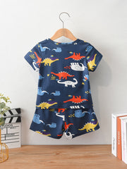 Boys Dinos Print Casual Outfit Tee & Shorts Kids Summer Sets