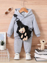 Infant Baby Casual Clothes Set Hooded Sweatshirt Trousers Bag