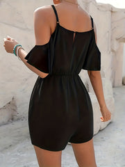 Cold Shoulder Romper Jumpsuit Cinched Waist