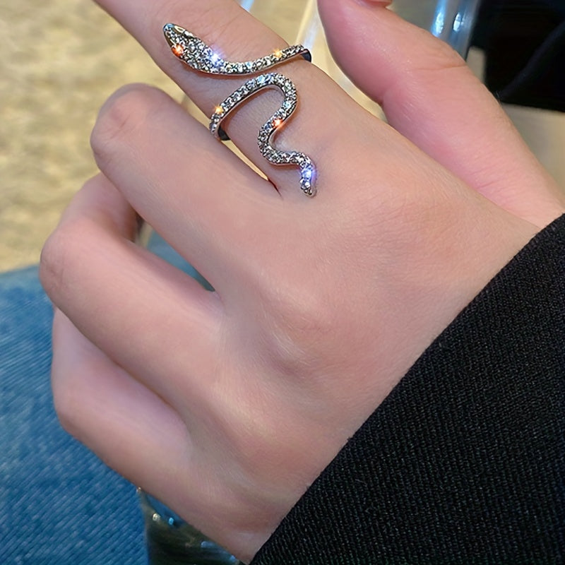 Gothic Snake Wrap Ring with Rhinestones Adjustable