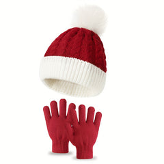 Kids Knitted Hat And Gloves Set, Autumn Winter Thickened, 2pcs