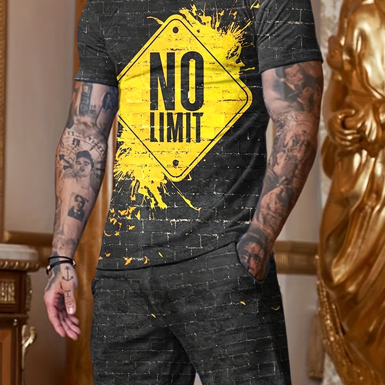 Men's Casual 2Pcs Outfit: Short Sleeve T-shirt & Drawstring Shorts Set