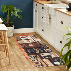 Retro Kitchen Mat Coffee Pattern Carpet Rectangular Polyester Rug