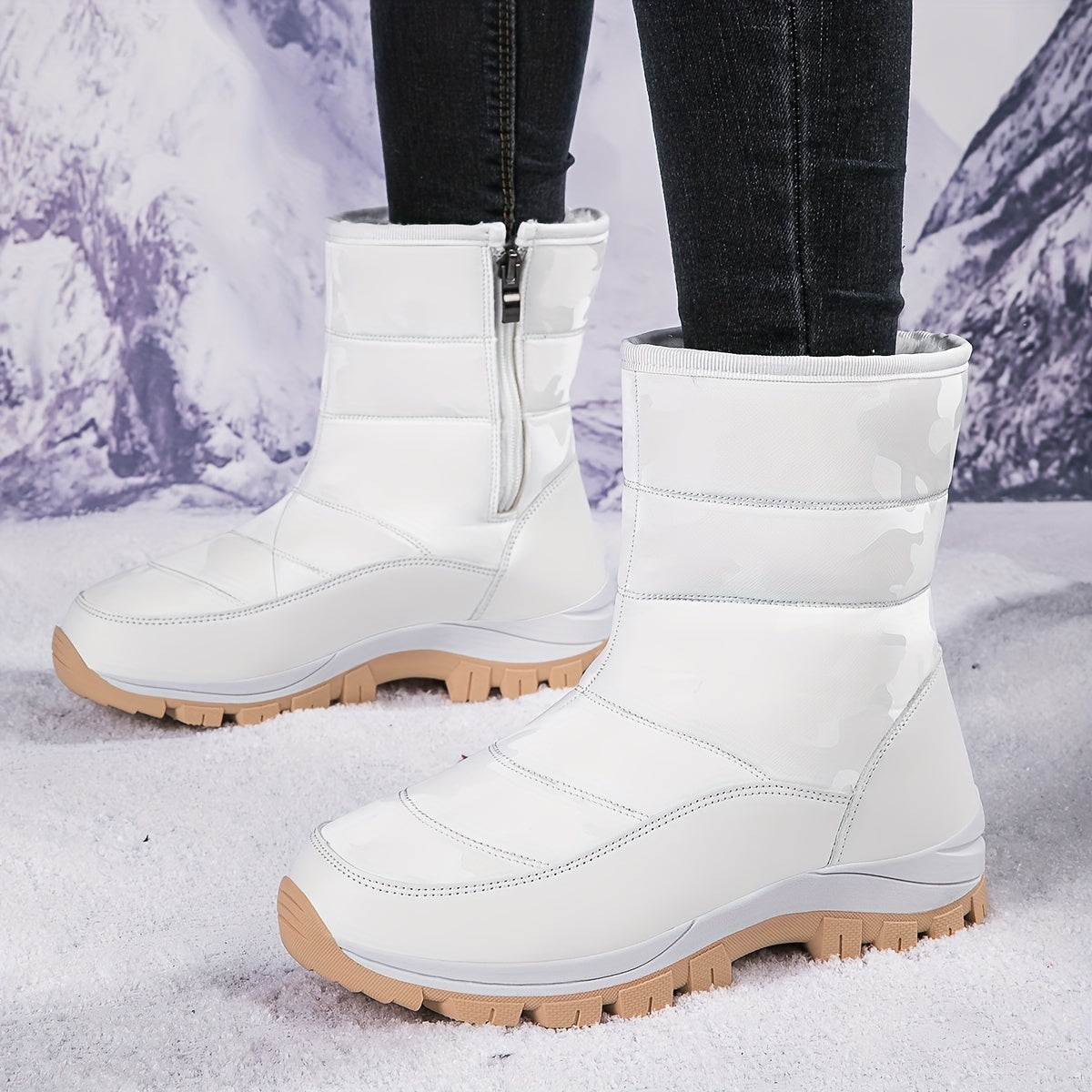 Women's High Top Warm Snow Boots Non Slip Zipper Winter Hiking Boots