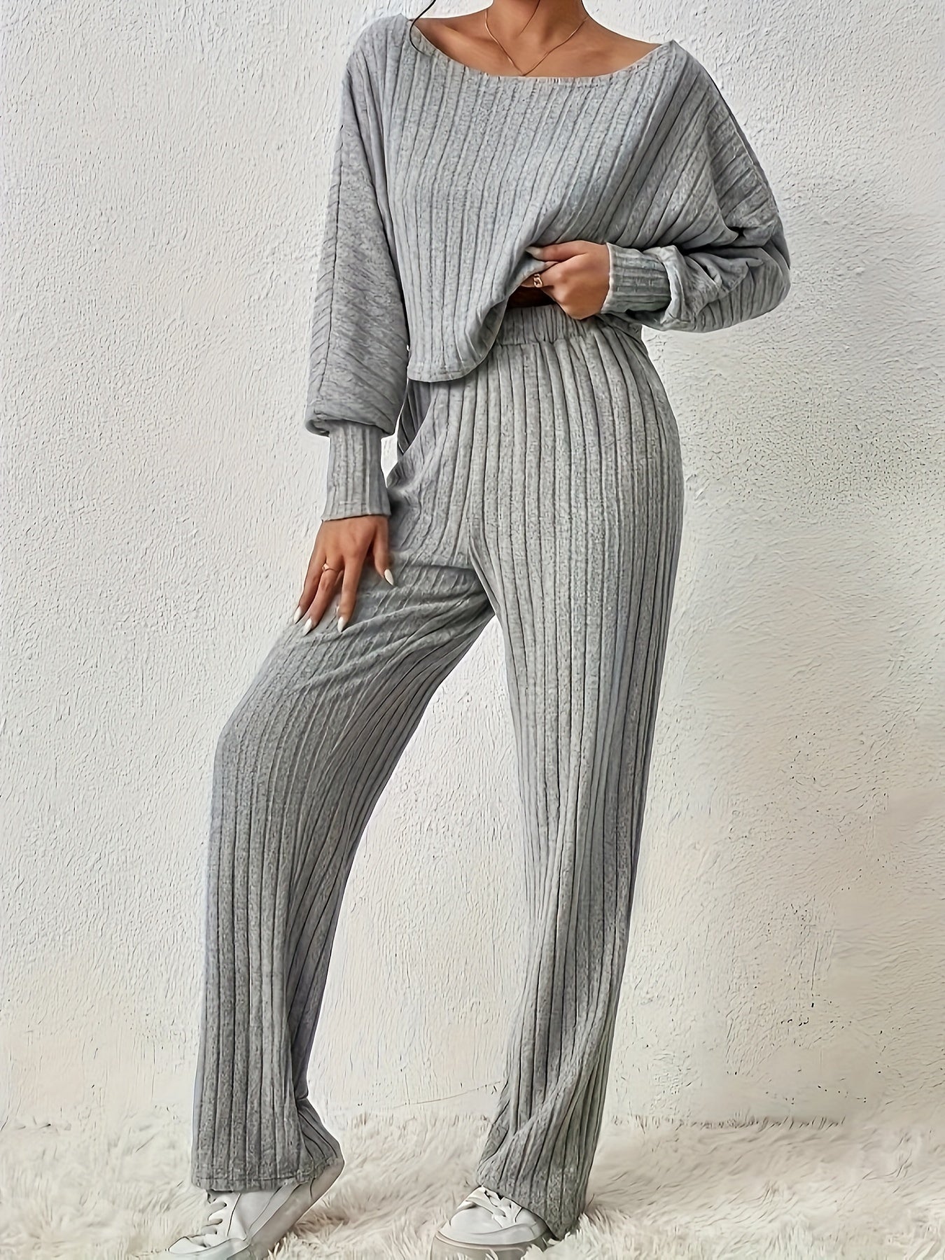 Ribbed Lantern Sleeve Tee & Pant Set