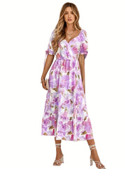 Floral Print Puff Sleeve Maxi Dress